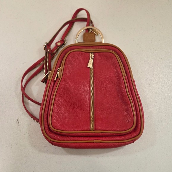 Valentina Handbags - Valentina Red Pebbled Italian Leather Sling Backpack Convertible Small Bag